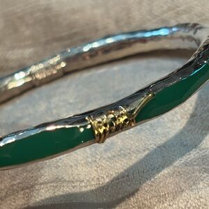 Ippolita Hammered 925 Silver Green & Gold Logo Oval Bangle Bracelet